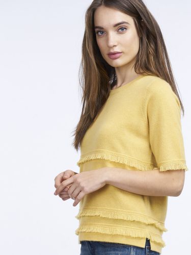 Short sleeve fringed cashmere sweater - REPEAT cashmere - Modalova