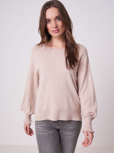 Round neck organic cashmere puff sleeve sweater with ruffle - REPEAT cashmere - Modalova