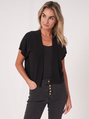 Cropped boxy open front cardigan with ribbed V-neckline at back - REPEAT cashmere - Modalova