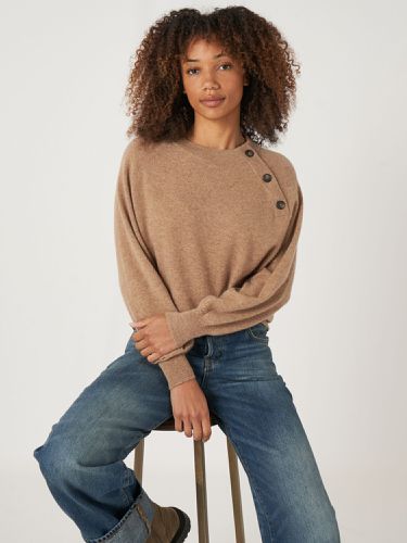 Puff sleeve sweater with round neckline with button placket - REPEAT cashmere - Modalova