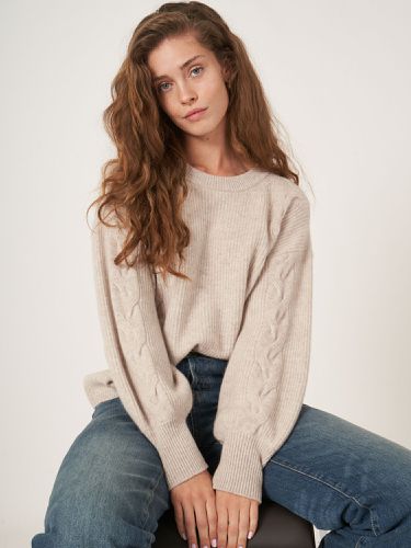 Textured cashmere sweater with puff sleeves - REPEAT cashmere - Modalova