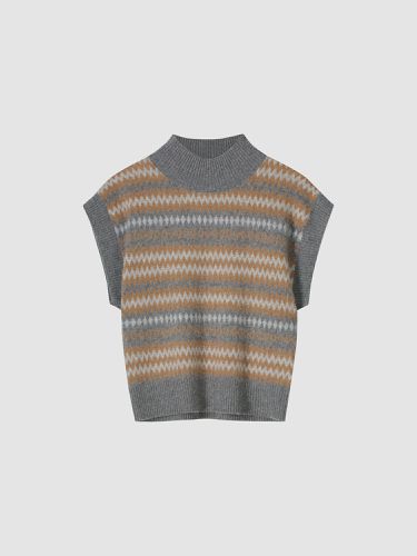 Sleeveless intarsia sweater with ribbed stand collar - REPEAT cashmere - Modalova
