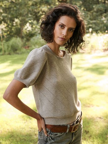 Short sleeve pointelle cashmere sweater - REPEAT cashmere - Modalova