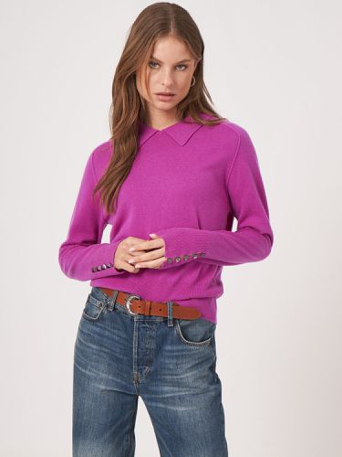 Fine knit polo neck cashmere sweater - REPEAT cashmere - Modalova