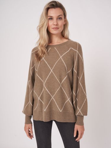 Bi-color boat neck sweater with intarsia pattern - REPEAT cashmere - Modalova