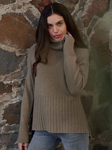 Wide ribbed turtleneck sweater - REPEAT cashmere - Modalova