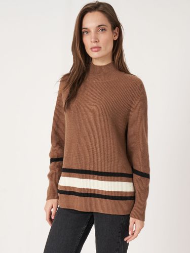 High neck cashmere blend sweater with stripe details - REPEAT cashmere - Modalova