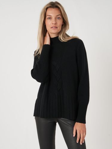 High neck cashmere blend sweater with cable knit detail and side slits - REPEAT cashmere - Modalova