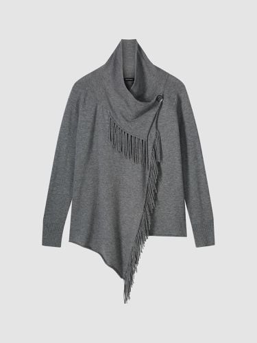 Cashmere blend cardigan with asymmetric front with fringe - REPEAT cashmere - Modalova