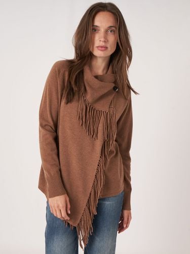 Cashmere blend cardigan with asymmetric front with fringe - REPEAT cashmere - Modalova