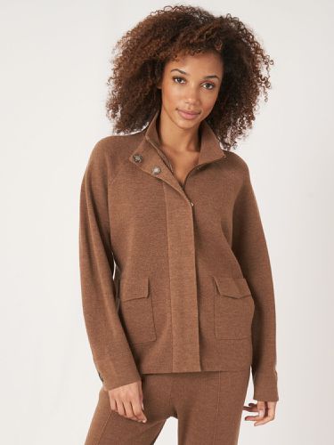 Merino wool double knitted cardigan with stand collar - REPEAT cashmere - Modalova