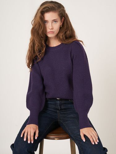 Rib knit merino wool pullover with pleated shoulder detail - REPEAT cashmere - Modalova