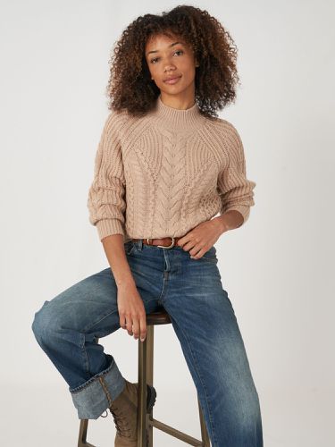 Merino wool cable knit pullover with ribbed stand collar - REPEAT cashmere - Modalova