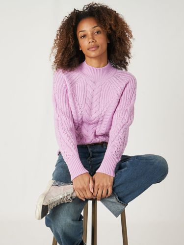 Merino wool cable knit pullover with ribbed stand collar - REPEAT cashmere - Modalova