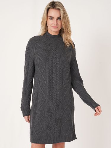 Merino wool cable knit dress with stand collar - REPEAT cashmere - Modalova