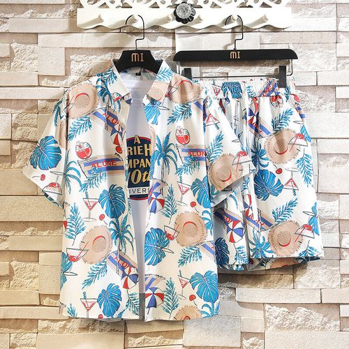 Mens Tropical Print Casual Short Sleeve Two Pieces Outfits - ChArmkpR - Modalova
