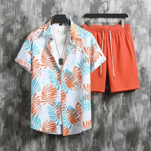 Mens Tropical Leaf Print Casual Short Sleeve Two Pieces Outfits - ChArmkpR - Modalova