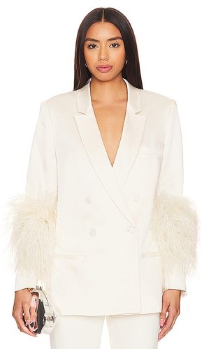 Doubleface satin broad shoulder blazer w ostrich en color talla 0 en - Cream. Talla 0 (también en 6, 8) - Lapointe - Modalova