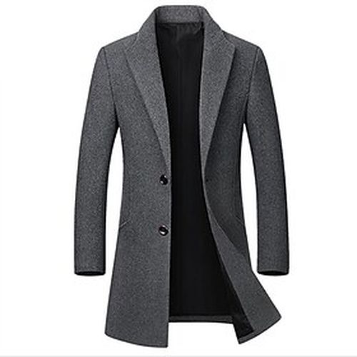 Men's Trench Coat Overcoat Fall Winter Daily Long Coat Notch lapel collar Slim Basic Jacket Long Sleeve Solid Colored Wine Gray Black / Wool - Ador.com UK - Modalova