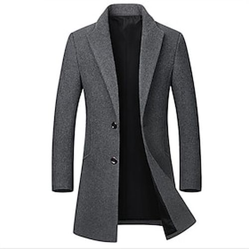 Men's Trench Coat Overcoat Long Coat Black Gray Wine Daily Basic Essential Fall Notch lapel collar Slim S M XL L / Winter / Long Sleeve / Wool / Winter / Long - Ador.com UK - Modalova