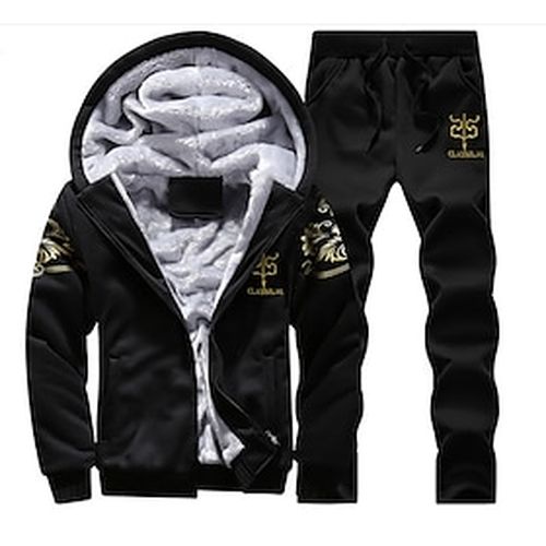 Men's winter fleece tracksuit lightweight soft thick hooded jogging sweat suits warm coats (l, black) - Ador ES - Modalova