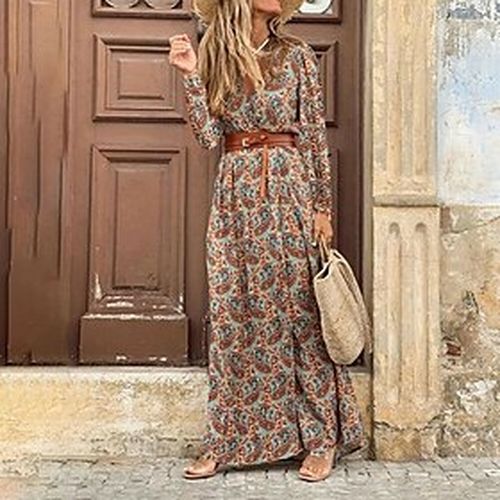 Women's Casual Dress Wrap Dress Long Dress Maxi Dress Red Brown Dark Blue Floral Long Sleeve Spring Fall Winter Ruffle Fashion V Neck Winter Dress Vac - Ador.com UK - Modalova