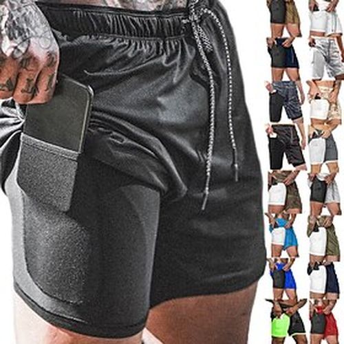 Men's Athletic Compression Shorts Running Shorts Bottoms 2 in 1 with Phone Pocket Liner Gym Workout Running Jogging Training Bodybuilding Plus Size Breathable - Ador ES - Modalova