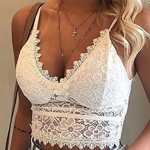 Women's Deep V Strap Backless Mesh Lace Hook Eye Jacquard Solid Colored POLY 1PC Super Sexy White Black / Pure Color / Babydoll Slips / Normal - Ador.com UK - Modalova