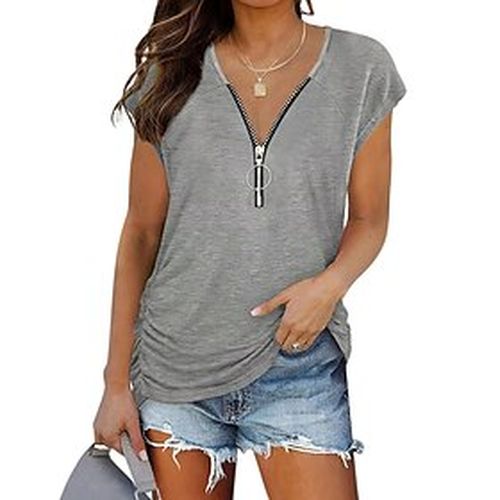 Women's clothing summer zipper pleated casual short-sleeved t-shirt women's top - Ador.com UK - Modalova