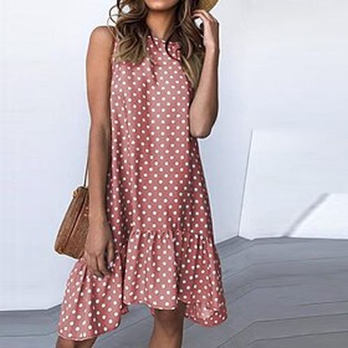 Women's Short Mini Dress A Line Dress Chiffon Dress Green Pink Yellow Red Sleeveless Chiffon Ruffle Print Polka Dot Crew Neck Spring Summer Elegant Vacation 20 - Ador ES - Modalova