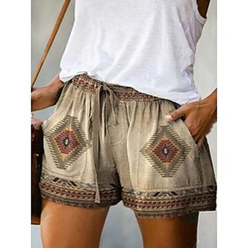 Women's Ethnic Style Shorts Patchwork Print Shorts Short Pants Inelastic Casual Daily Cow Mid Waist Breathable Soft Khaki Red Beige Light Blue S M L X - Ador.com UK - Modalova