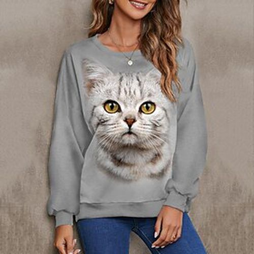 Women's Sweatshirt Pullover Print Active Streetwear Gray Cat 3D Daily Long Sleeve Round Neck S M L XL XXL 3XL - Ador.com UK - Modalova
