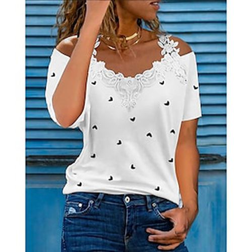 Women's Blouse T shirt Basic Daily Spots Checks T-shirt Sleeve Strap Spring Regular White Black Pink Light Blue - Ador.com UK - Modalova
