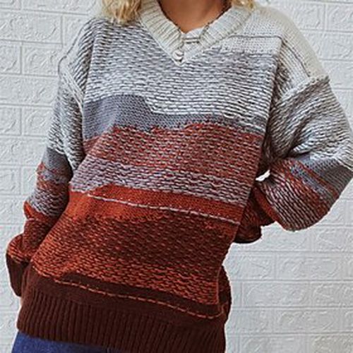 Women's Pullover Sweater Jumper Crochet Knit Knitted V Neck Tie Dye Daily Holiday Stylish Casual Winter Fall Blue Orange S M L - Ador ES - Modalova