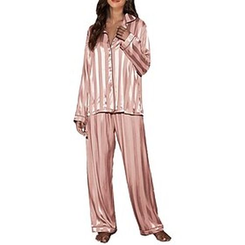Women's Pajamas Pajama Top and Pant Sets Fashion Casual Comfort Stripe Satin Home Daily Bed Square Neck Breathable Shirt Long Sleeve Button Pocket Pan - Ador.com UK - Modalova