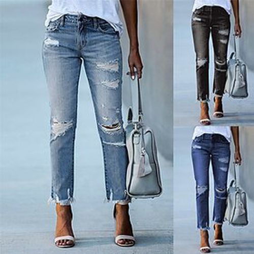 Women's Jeans Skinny Pants Trousers Denim Full Length Micro-elastic Ripped Fashion Streetwear Mid Waist Street Daily Black Dark navy S M Fall Winter - Ador.com UK - Modalova