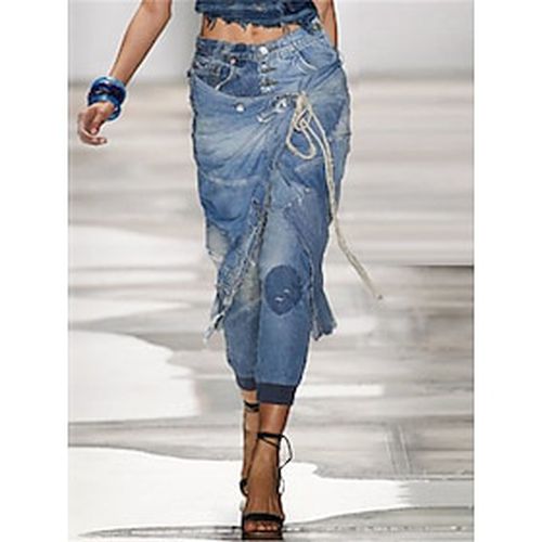 Women's Jeans Skinny Cropped Pants Cotton Full Length Micro-elastic Tassel Fringe Ripped Fashion Streetwear Mid Waist Street Daily Grey Blue S M Summe - Ador.com UK - Modalova