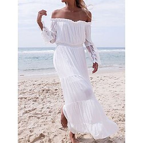 Women's Cover Up Beach Dress Beach Wear Ruffle Patchwork Long Dress Maxi Dress Plain Basic Fashion Long Sleeve Off Shoulder Daily Vacation Regular Fit - Ador.com UK - Modalova
