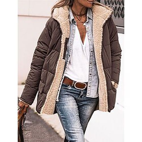 Women's Parka Fleece Puffer Jacket Winter Quilted Coat Zip up Hooded Coat Thermal Warm Heated Coat Fall Brown Maillard Cropped Outerwear Warm Classic - Ador.com UK - Modalova