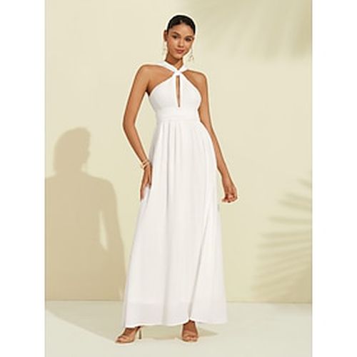 Women's Chiffon White Halter Elegant Maxi Dress - Ador - Modalova