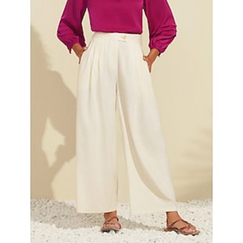 Women's Linen Wide Leg Pants Palazzo Pants Ivory White Elasticated Waist Elegant Office Casual Evening Pants - Ador - Modalova