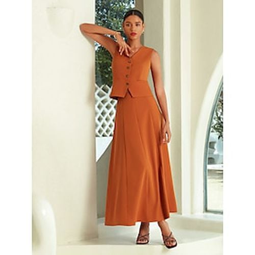 Solid Tight Waist Pocket A Line Dress Set - Ador.com - Modalova
