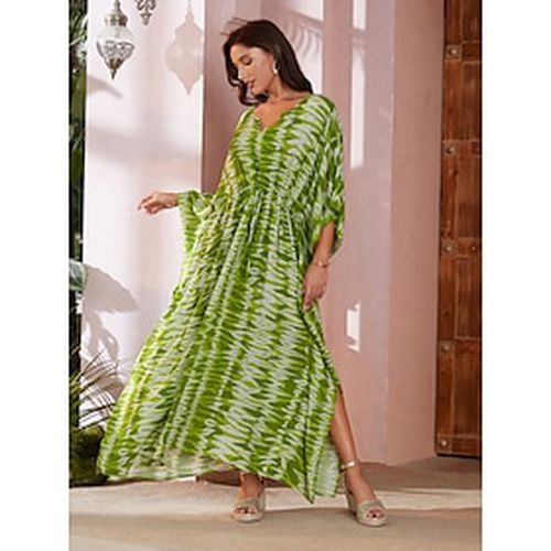 Viscose Elegant Stripe V Neck Maxi Dress - Ador.com - Modalova