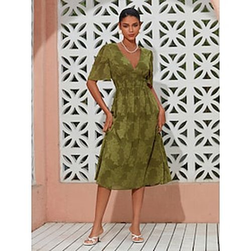 Women's Elegant Dress Yellow Green Short Sleeve Jacquard Jacquard Spring Summer V Neck Elegant Dress Date Vacation S M L - Ador - Modalova