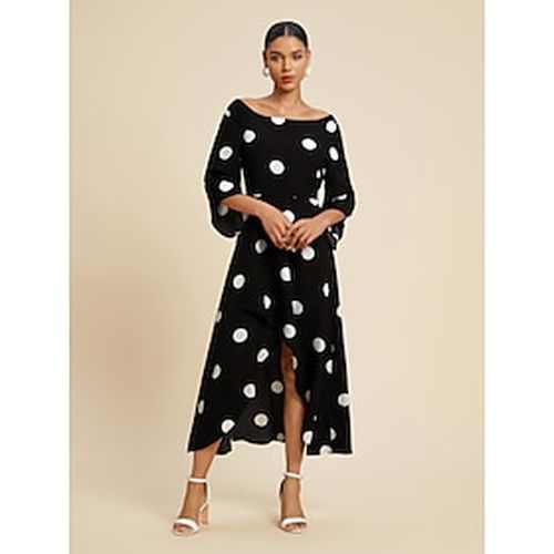 Women's Elegant Dress Midi Dress Black 3/4 Length Sleeve Polka dot print Asymetric Hem Off the Shoulder Spring Summer Off Shoulder Elegant Romantic S - Ador.com - Modalova