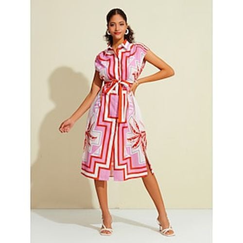 Belted Tropical Raglan Sleeve Knee Length Shirt Dress - Ador - Modalova