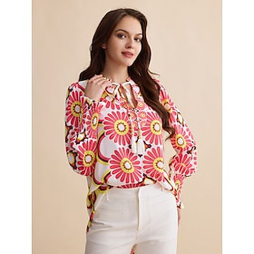 Satin Floral Print V Neck Shirt - Ador.com - Modalova