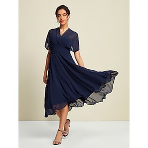 Women's Chiffon Dress Midi Dress Navy Blue Sleeveless Solid Color Lace up Tie Knot All Seasons Elegant Party S M L - Ador - Modalova