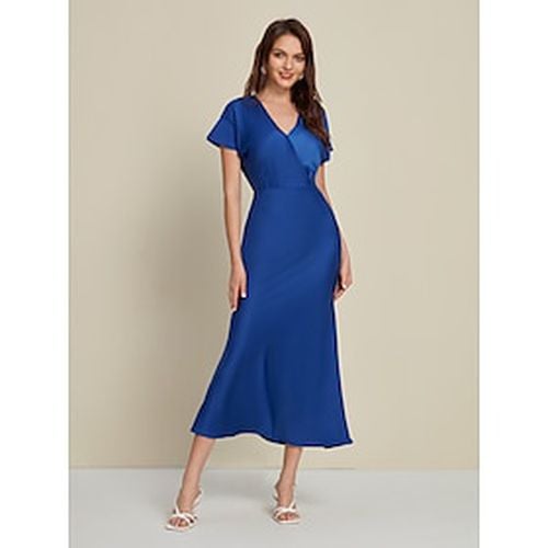 Blue Satin Party/Wedding Guest Bodycon Trumpet Mermaid Short Sleeve Backless Midi Dress dress to impress 2024 - Ador - Modalova