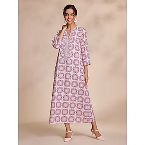 Ethnic Floral Notched Collar Maxi Dress - Ador.com - Modalova